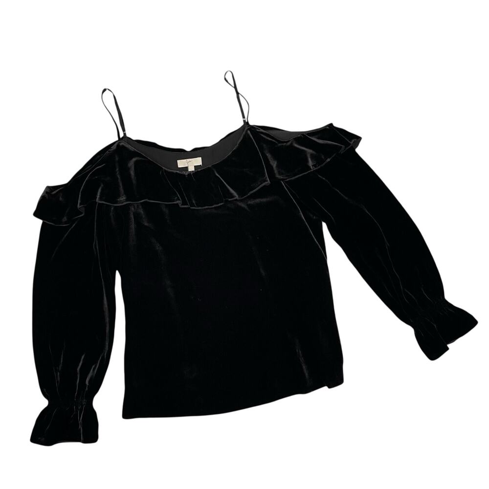 Joie Cold Shoulder Black Velvet Top Blouse Ruffle XS Designer
